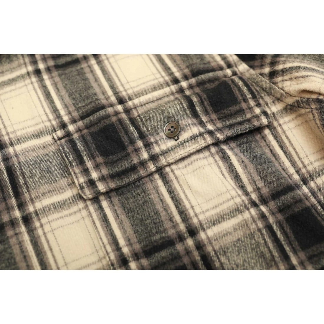 James Perse Cream Black Check Cotton Button Down Flannel Shirt Top size 1 - 7
