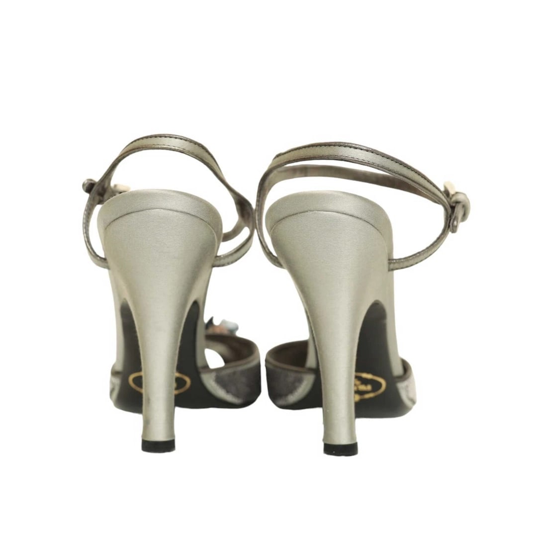 PRADA Silver Leather & Sequins Peep Toe Strappy Sandals Heels Shoes - Sz 39.5 - 4