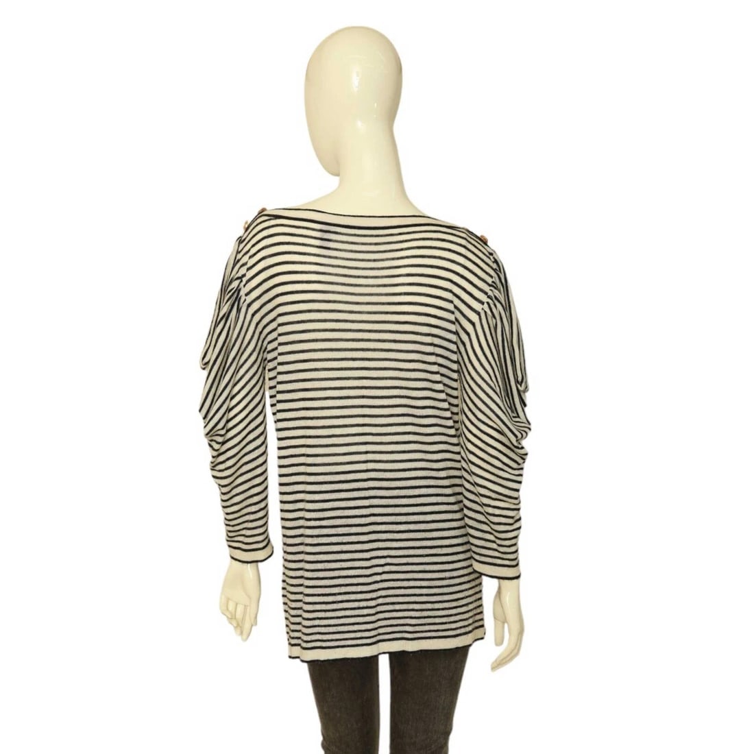 Stella McCartney Black White Stripes Cashmere Knit Boat Neck Sweater Top size 44 - 3