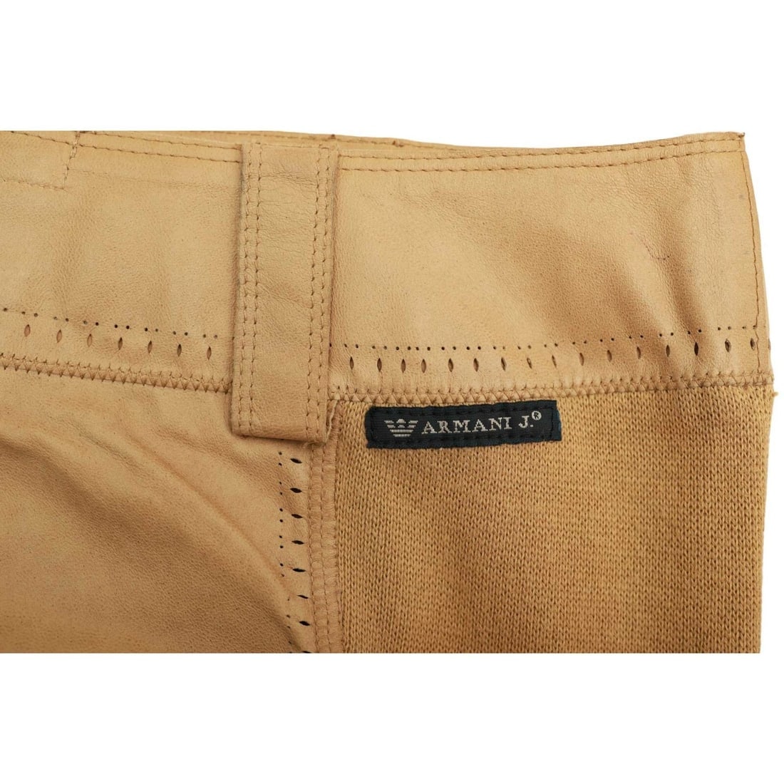 Armani Jeans Beige Leather & Cotton Knit Unlined Mini Skirt - 10