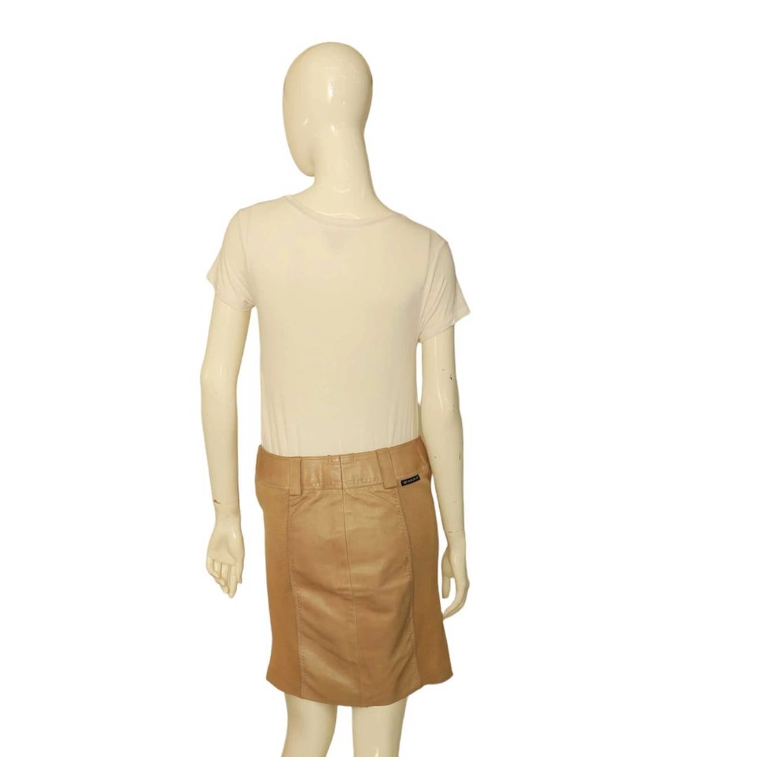 Armani Jeans Beige Leather & Cotton Knit Unlined Mini Skirt - 2