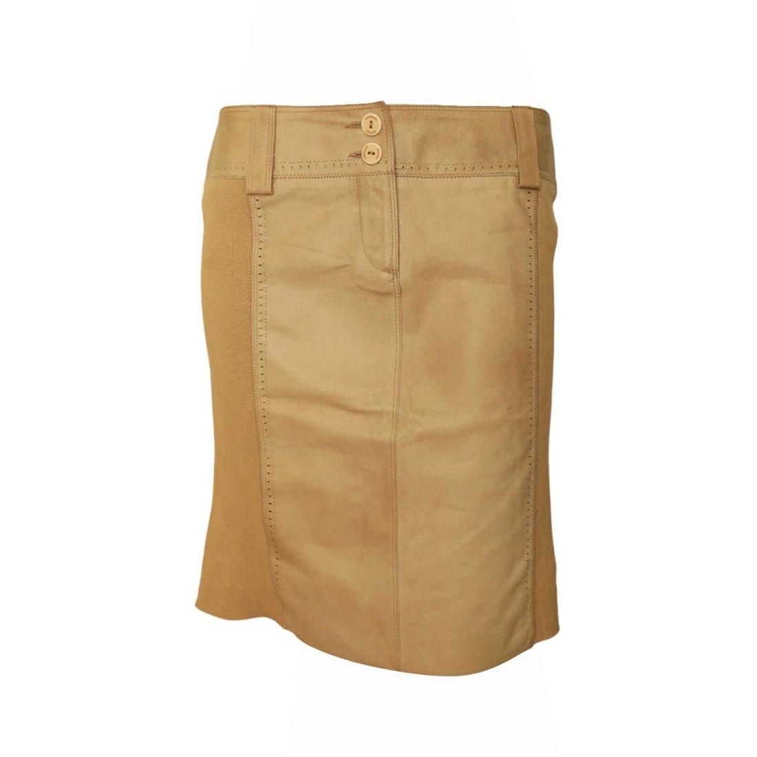 Armani Jeans Beige Leather & Cotton Knit Unlined Mini Skirt - 3