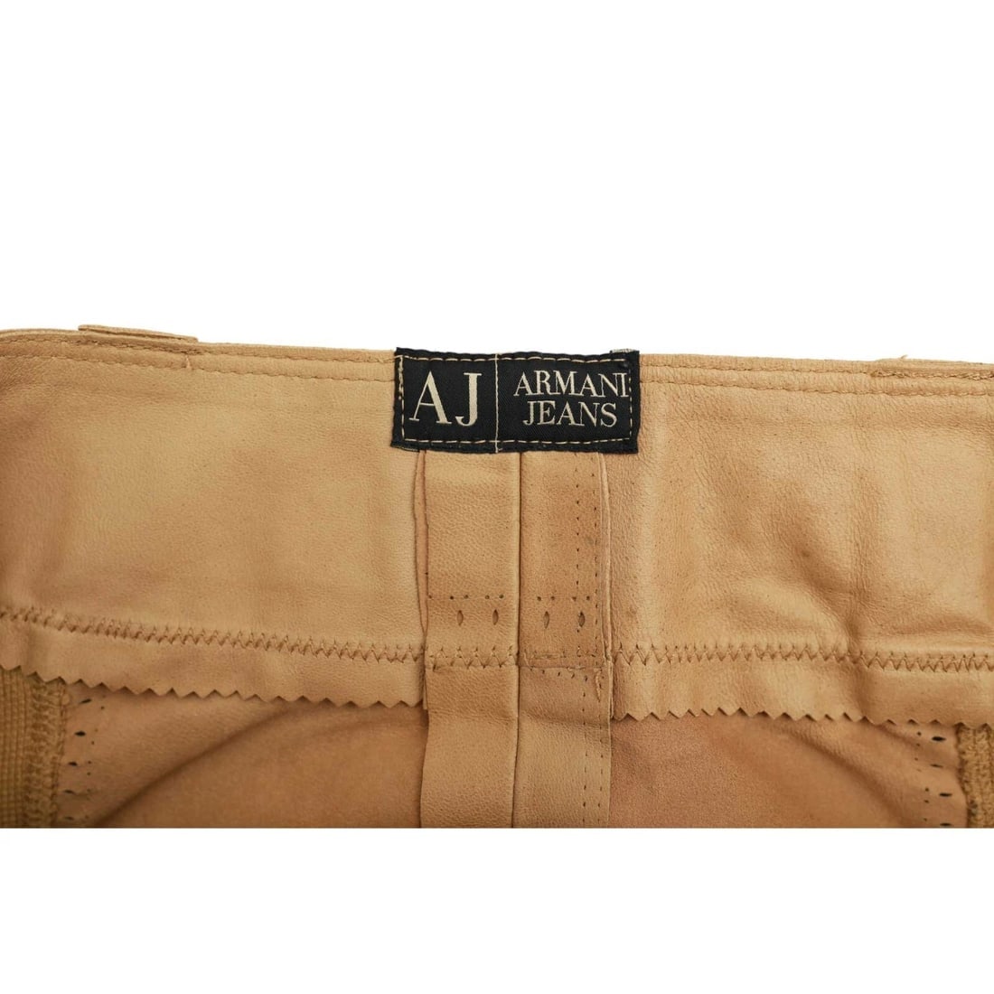 Armani Jeans Beige Leather & Cotton Knit Unlined Mini Skirt - 4
