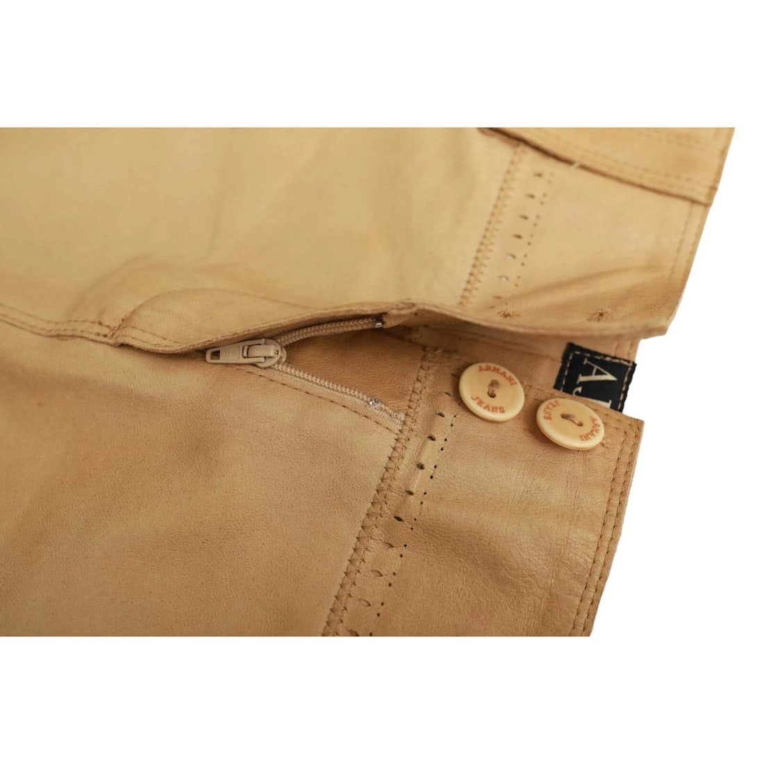 Armani Jeans Beige Leather & Cotton Knit Unlined Mini Skirt - 6