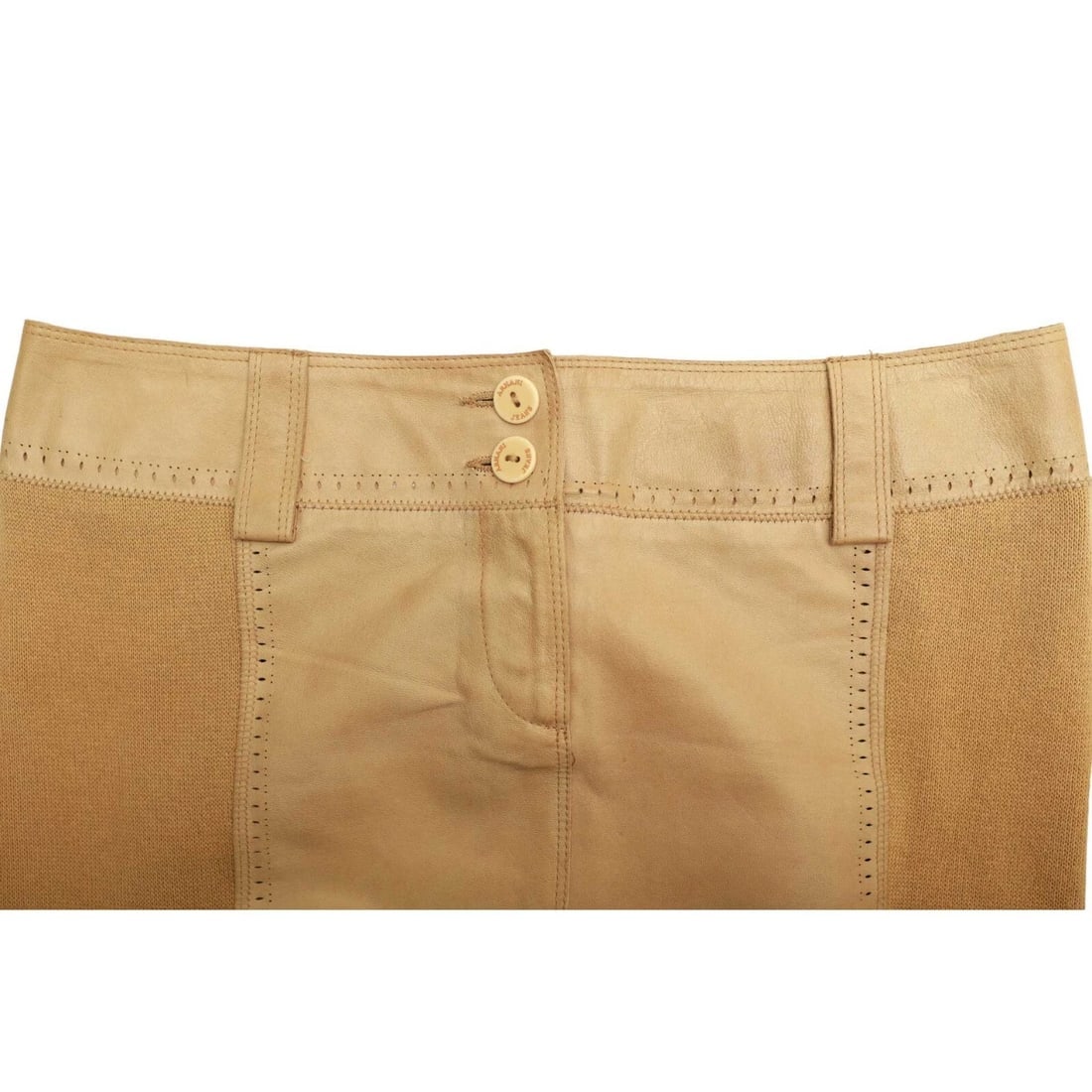 Armani Jeans Beige Leather & Cotton Knit Unlined Mini Skirt - 7
