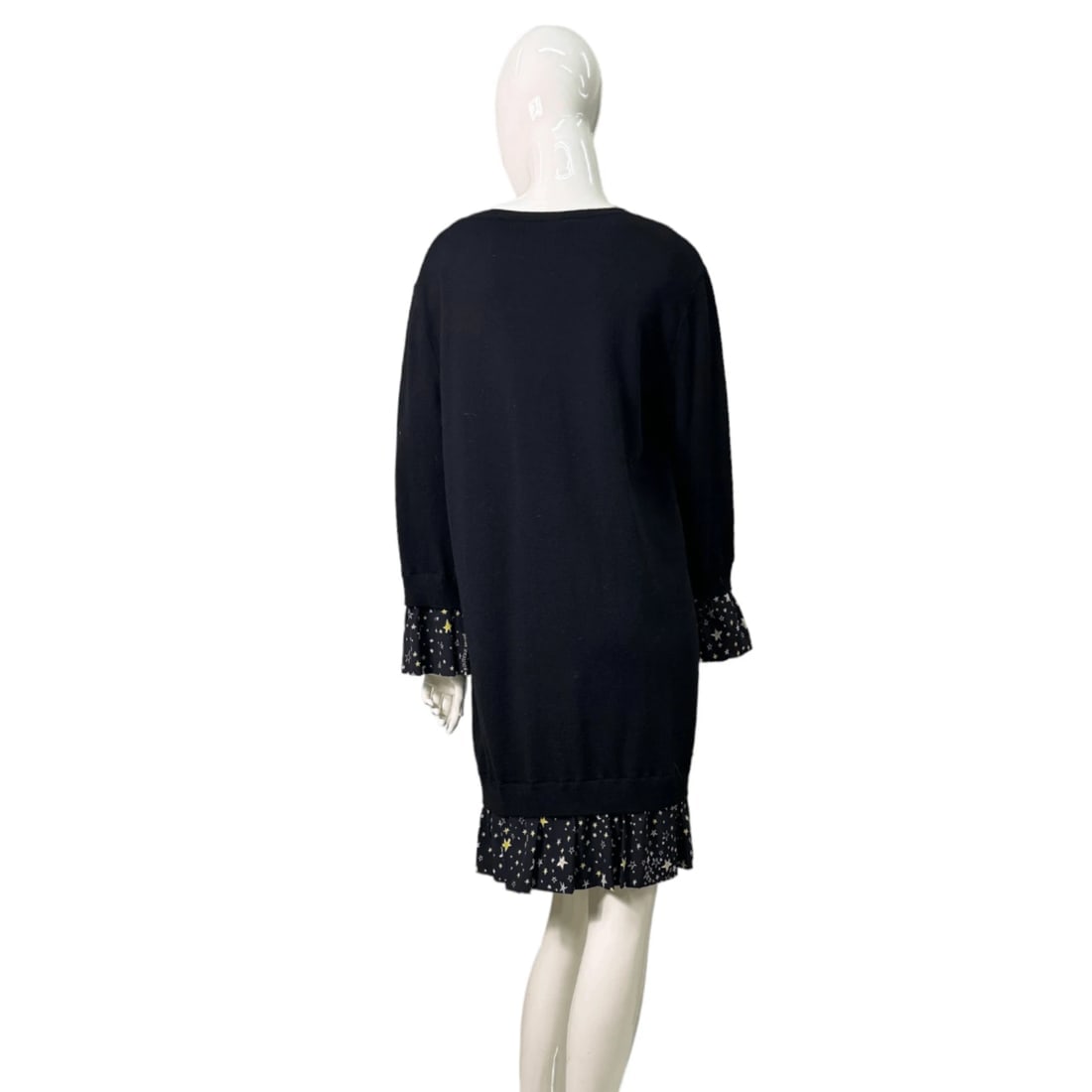 Moschino Boutique Black Wool Knit Silk Trim w. Stars Mini Length Dress Size 46 - 2