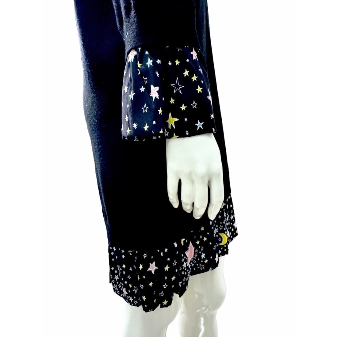 Moschino Boutique Black Wool Knit Silk Trim w. Stars Mini Length Dress Size 46 - 5