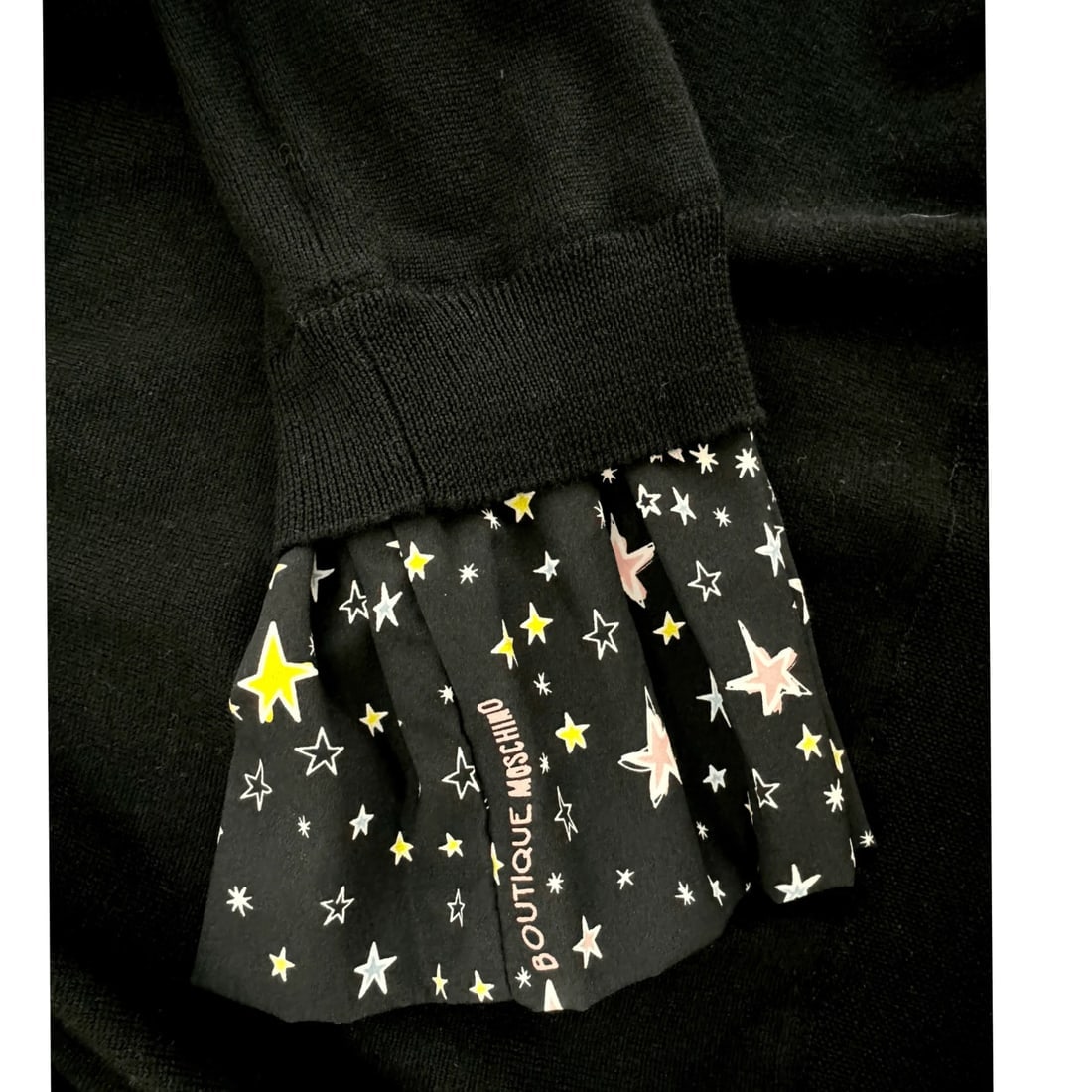 Moschino Boutique Black Wool Knit Silk Trim w. Stars Mini Length Dress Size 46 - 7