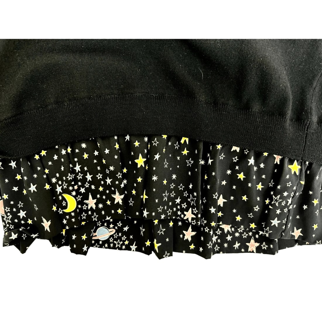 Moschino Boutique Black Wool Knit Silk Trim w. Stars Mini Length Dress Size 46 - 8