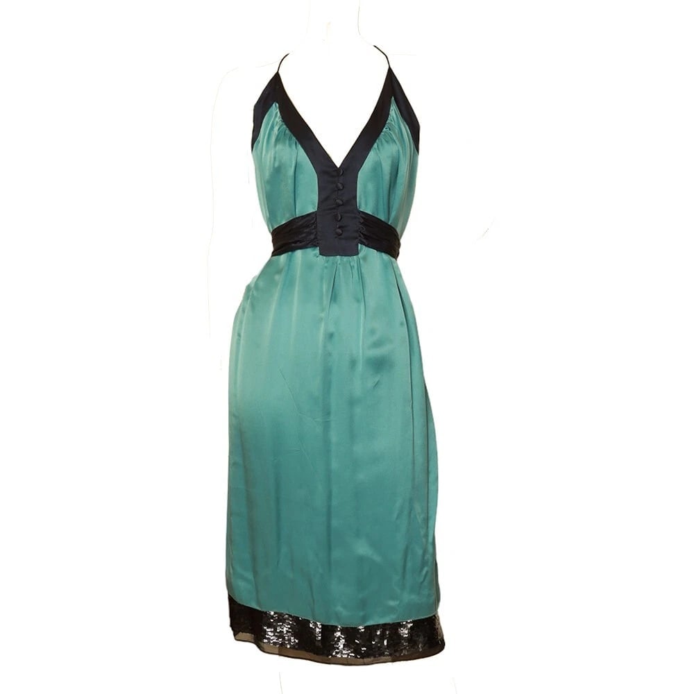 Derek Lam 100%Silk Two Tones Blue Sleeveless Bow Knee Length Dress size 42 - 2