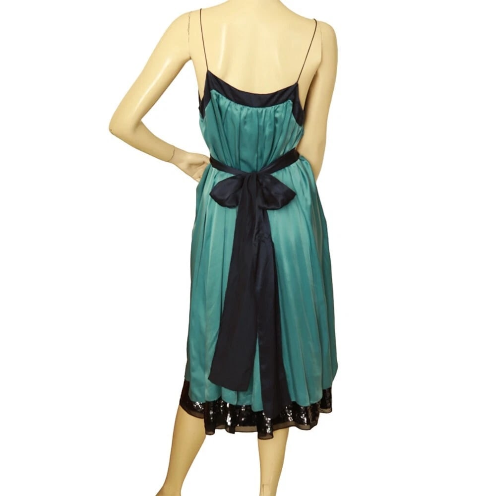 Derek Lam 100%Silk Two Tones Blue Sleeveless Bow Knee Length Dress size 42 - 3