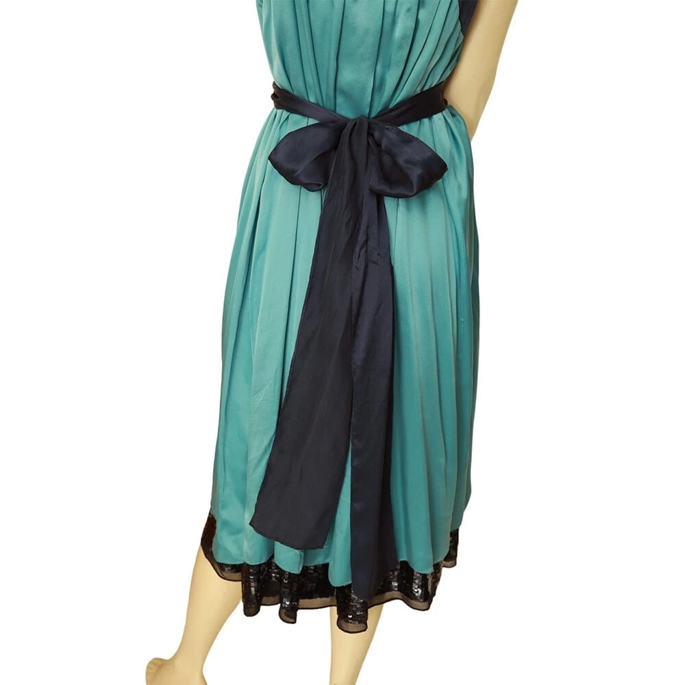 Derek Lam 100%Silk Two Tones Blue Sleeveless Bow Knee Length Dress size 42 - 4