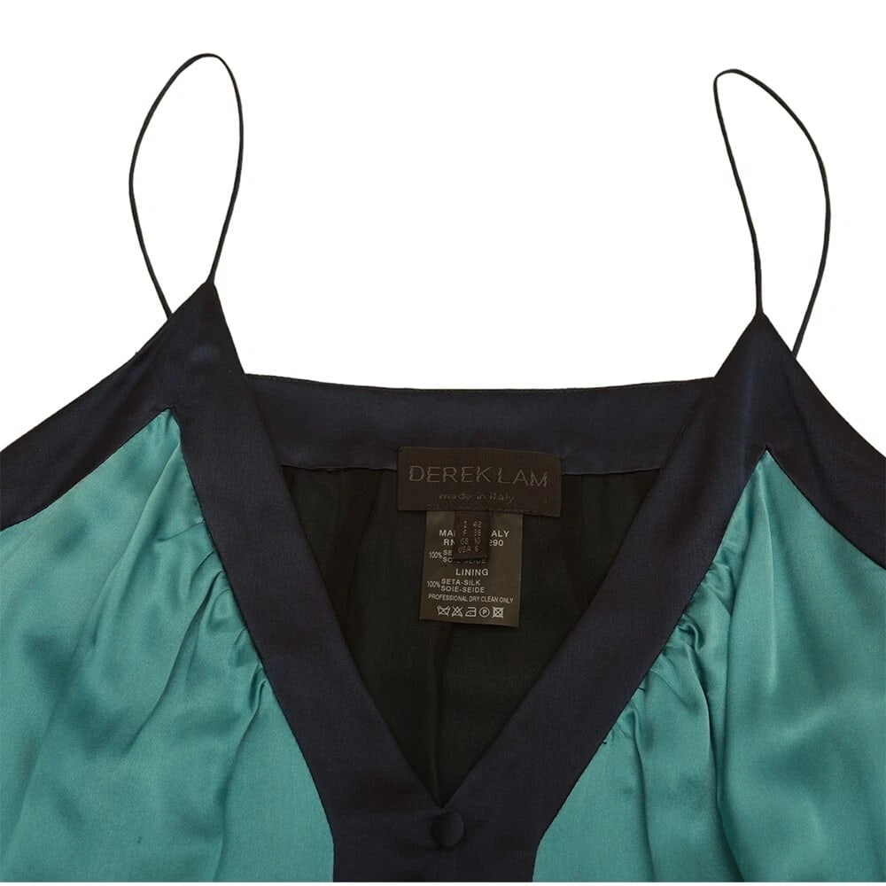 Derek Lam 100%Silk Two Tones Blue Sleeveless Bow Knee Length Dress size 42 - 5
