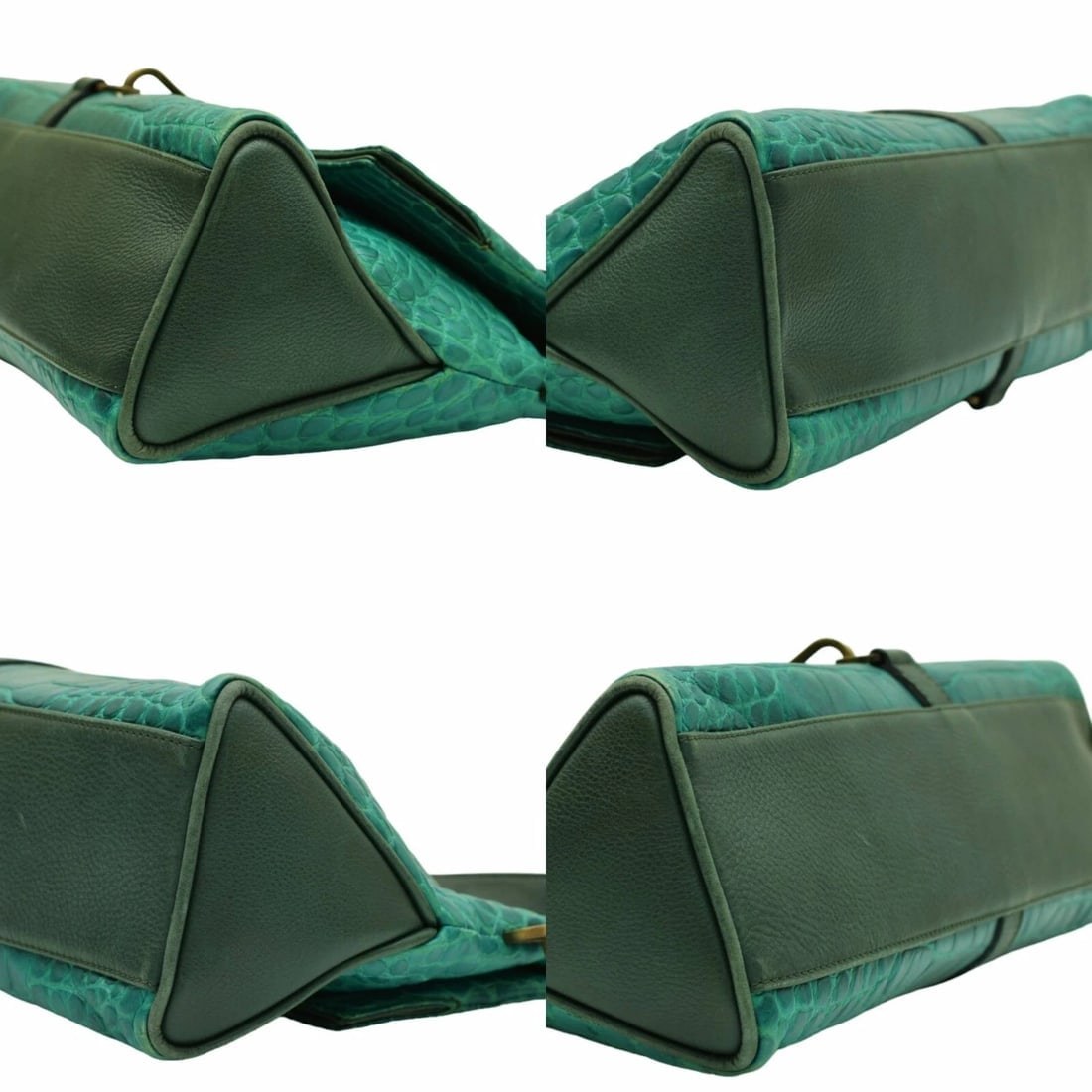 Burberry Green Crocodile Embossed Leather Fold Over Handbag Shoulder Bag w. Clip - 5