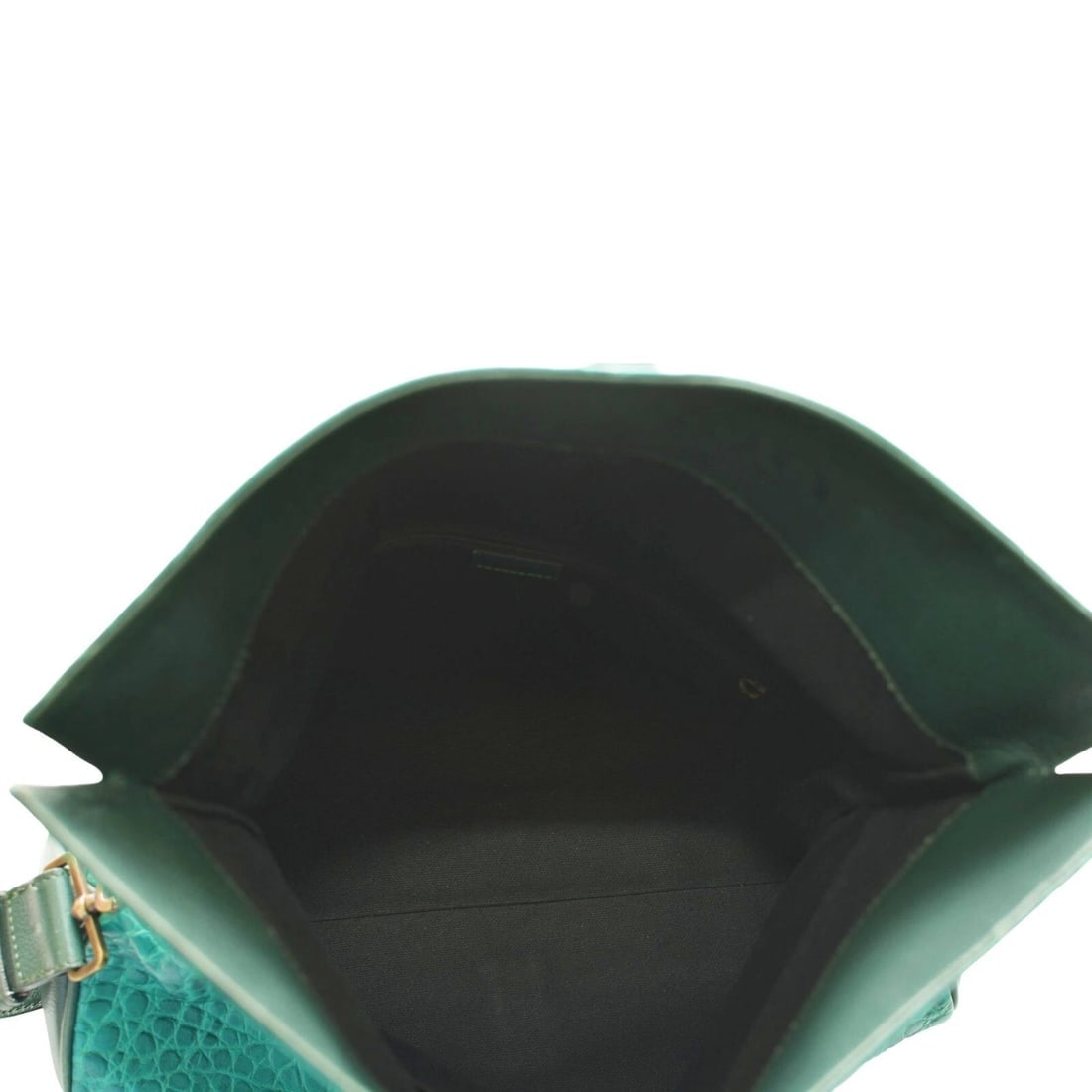 Burberry Green Crocodile Embossed Leather Fold Over Handbag Shoulder Bag w. Clip - 6