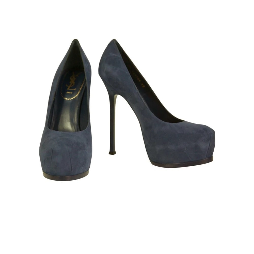 NWOB Yves Saint Laurent Blue Suede Tribute Tribtoo Heels Platform Pumps 40 Shoes (1 of 11)
