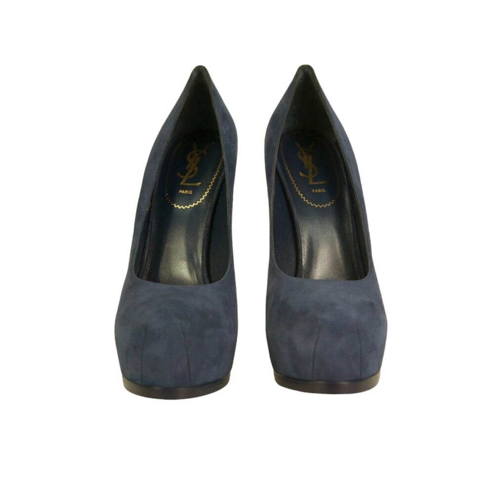 NWOB Yves Saint Laurent Blue Suede Tribute Tribtoo Heels Platform Pumps 40 Shoes - 2