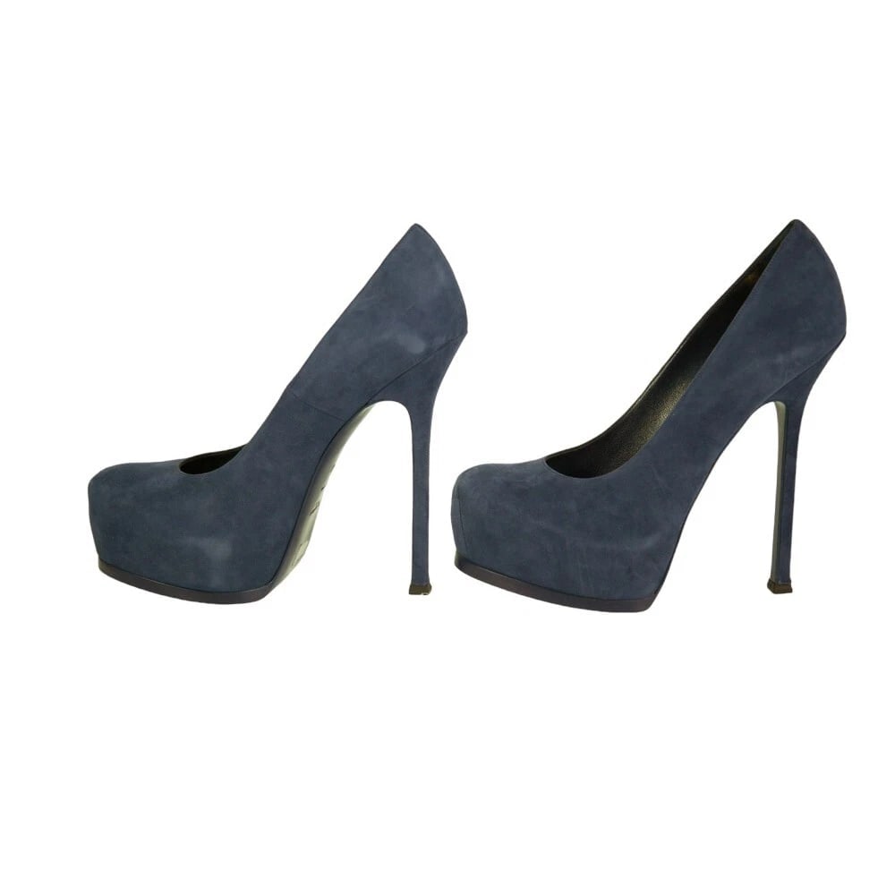 NWOB Yves Saint Laurent Blue Suede Tribute Tribtoo Heels Platform Pumps 40 Shoes - 4