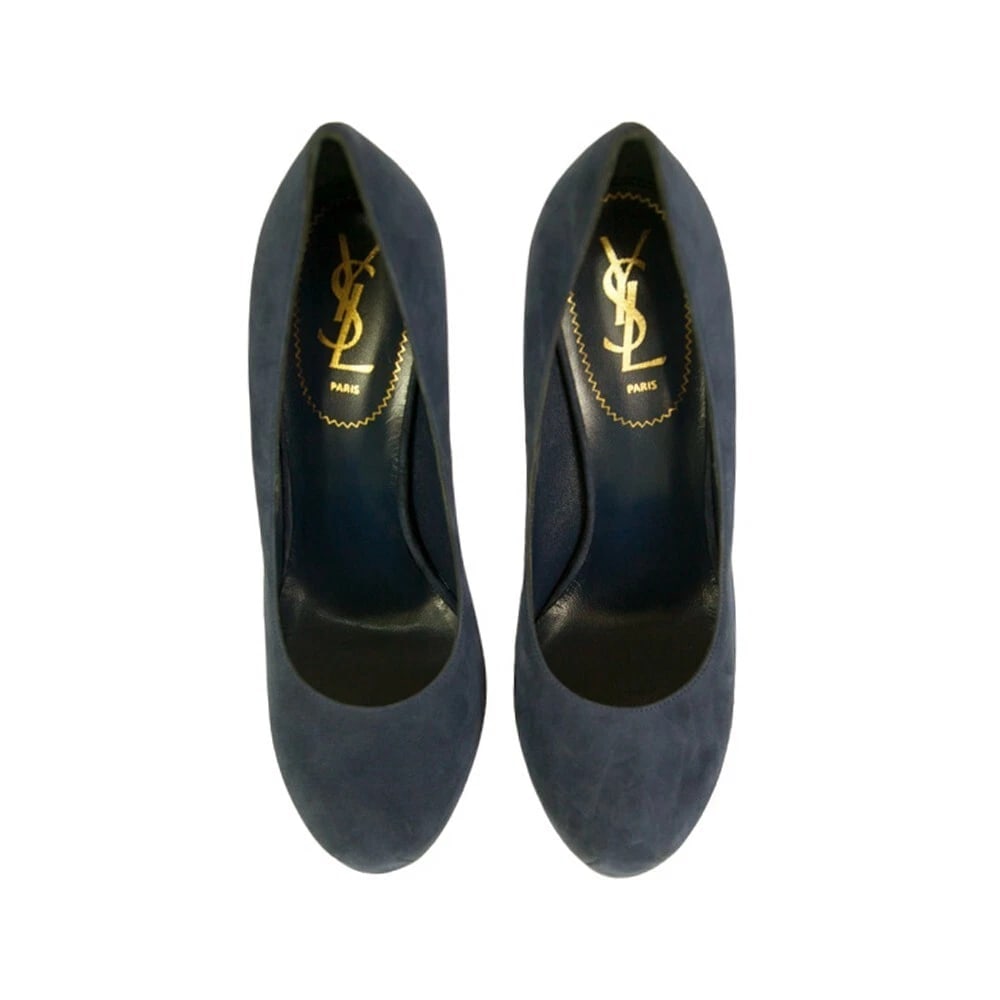 NWOB Yves Saint Laurent Blue Suede Tribute Tribtoo Heels Platform Pumps 40 Shoes - 6
