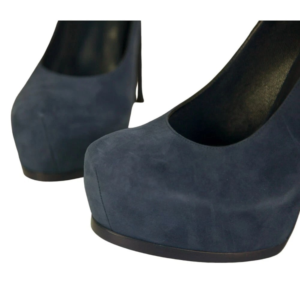 NWOB Yves Saint Laurent Blue Suede Tribute Tribtoo Heels Platform Pumps 40 Shoes - 8