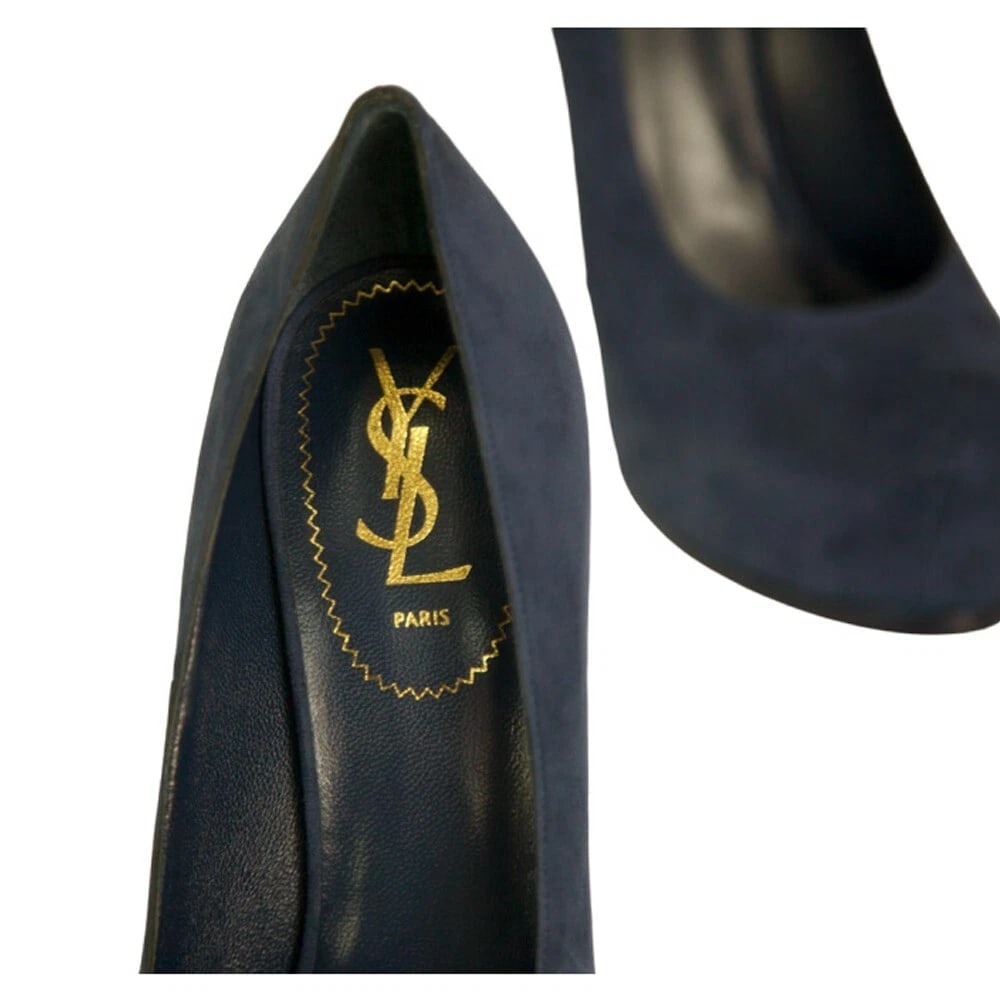 NWOB Yves Saint Laurent Blue Suede Tribute Tribtoo Heels Platform Pumps 40 Shoes - 9