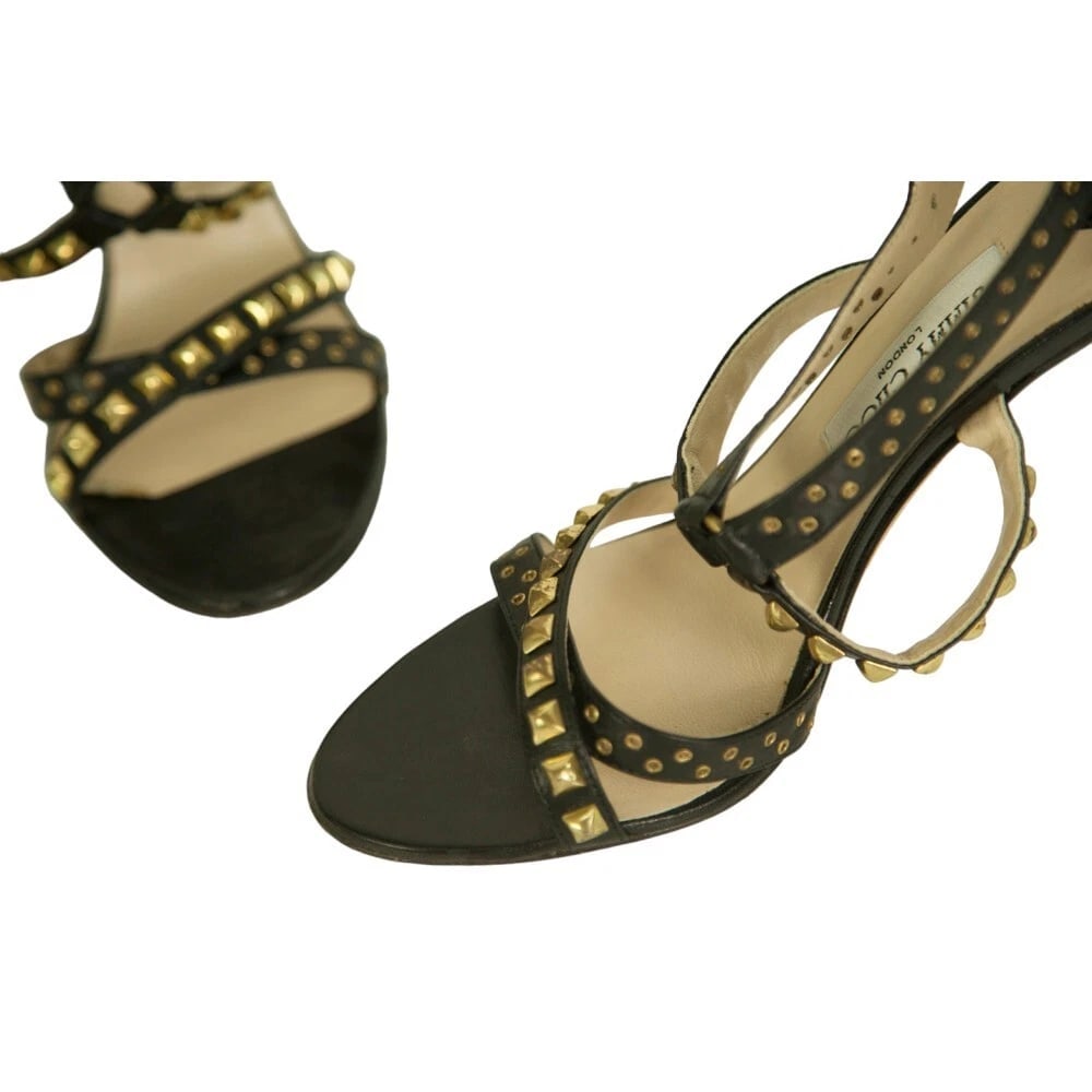 Jimmy Choo Inga Black Leather Studs Grommets Strappy Sandals Heels shoes size 40 - 10