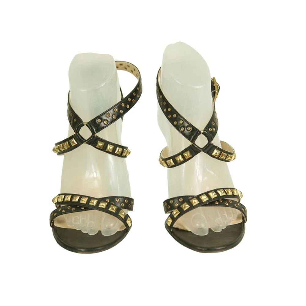 Jimmy Choo Inga Black Leather Studs Grommets Strappy Sandals Heels shoes size 40 - 2