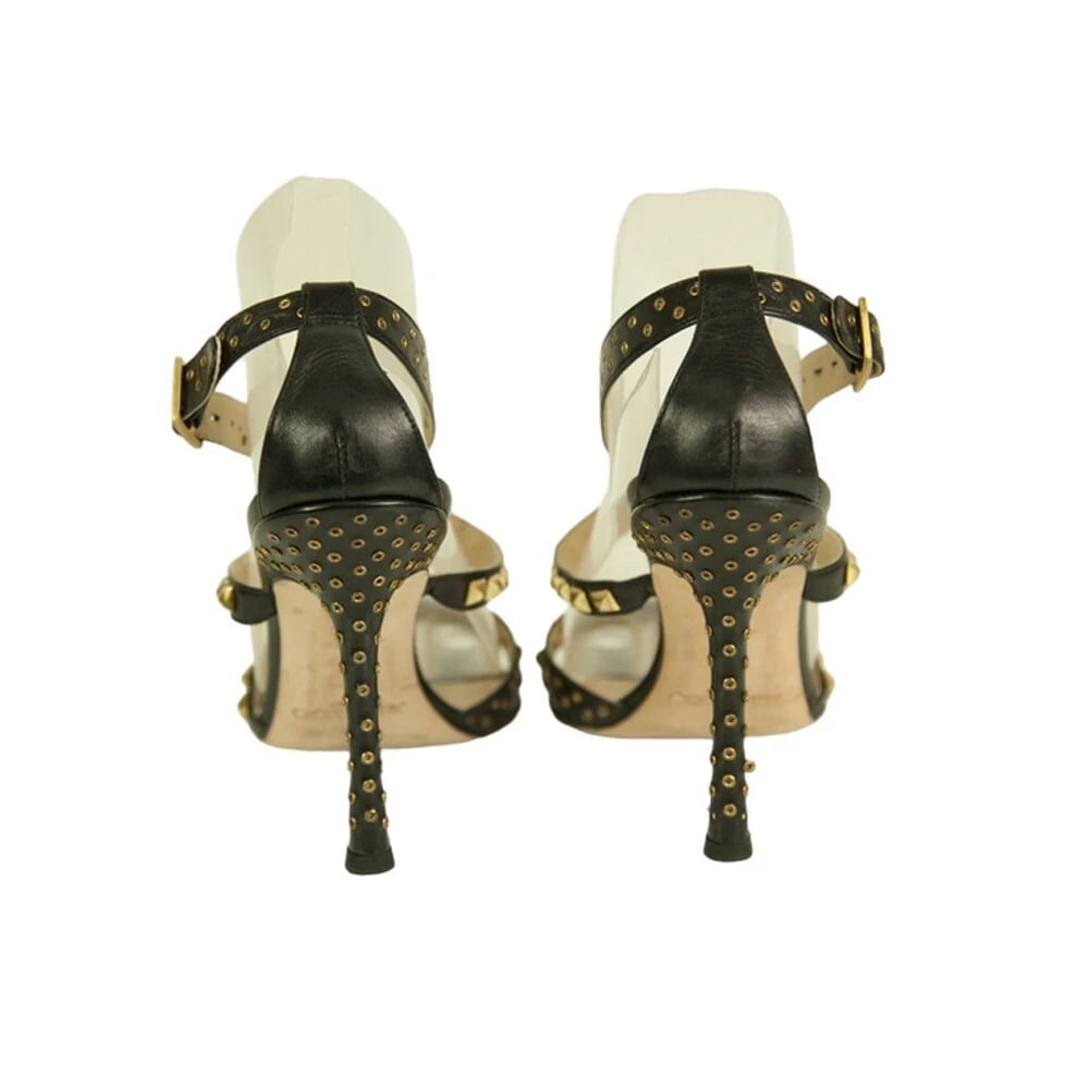 Jimmy Choo Inga Black Leather Studs Grommets Strappy Sandals Heels shoes size 40 - 3