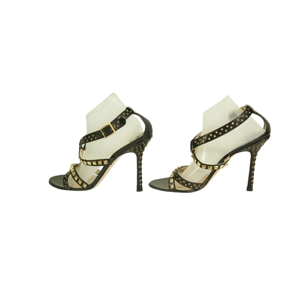 Jimmy Choo Inga Black Leather Studs Grommets Strappy Sandals Heels shoes size 40 - 4
