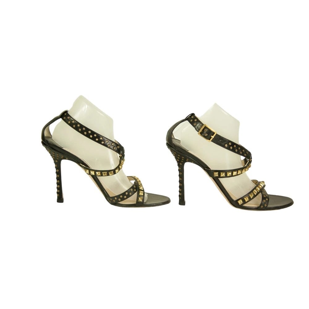 Jimmy Choo Inga Black Leather Studs Grommets Strappy Sandals Heels shoes size 40 - 5