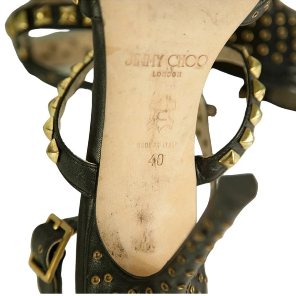 Jimmy Choo Inga Black Leather Studs Grommets Strappy Sandals Heels shoes size 40 - 8