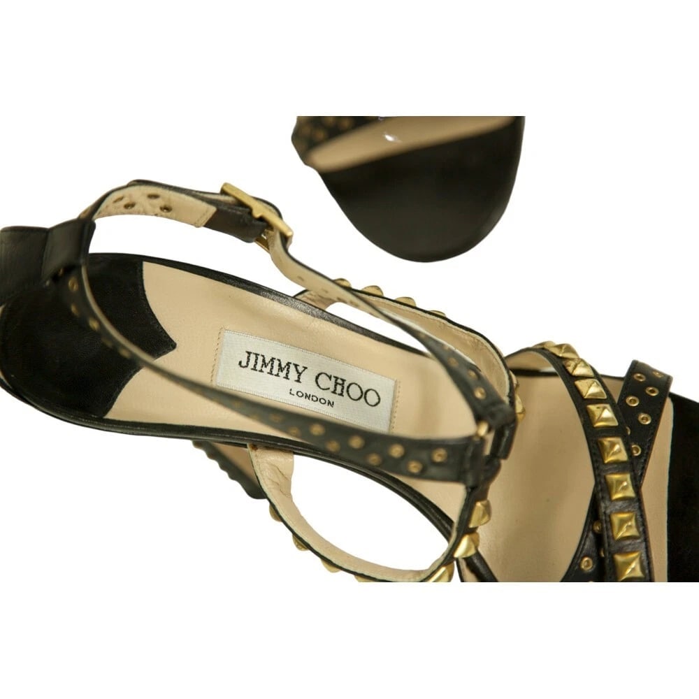 Jimmy Choo Inga Black Leather Studs Grommets Strappy Sandals Heels shoes size 40 - 9