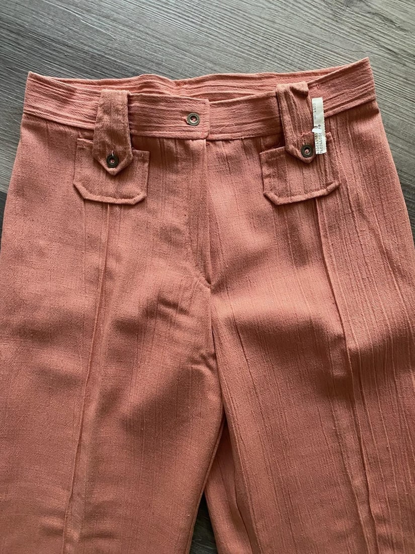 Vintage 1970s Peach Bell Bottom Pants Waist 30" Inseam 32.5" - 2