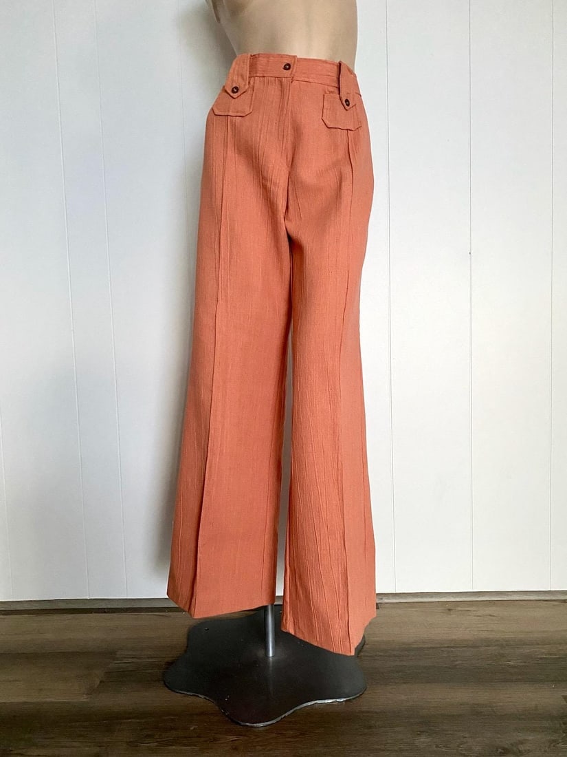Vintage 1970s Peach Bell Bottom Pants Waist 30" Inseam 32.5" - 4