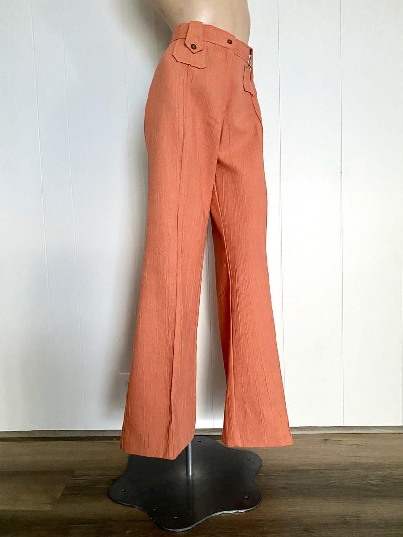 Vintage 1970s Peach Bell Bottom Pants Waist 30" Inseam 32.5" - 5
