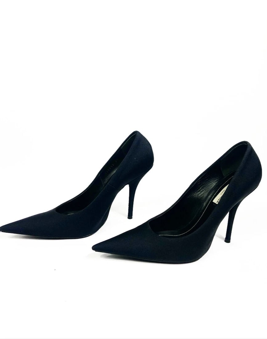 BALENCIAGA Black Spandex Pointed Toe Pump Heels Size 37.5 - 3