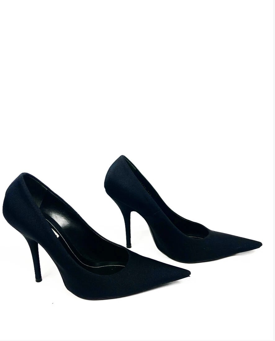 BALENCIAGA Black Spandex Pointed Toe Pump Heels Size 37.5 - 7