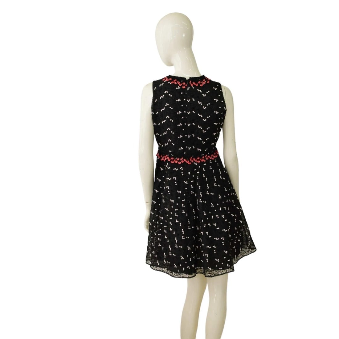 Giamba Black Floral Embroidered Lace Pink Roses Mini Length Cocktail Dress S - 2