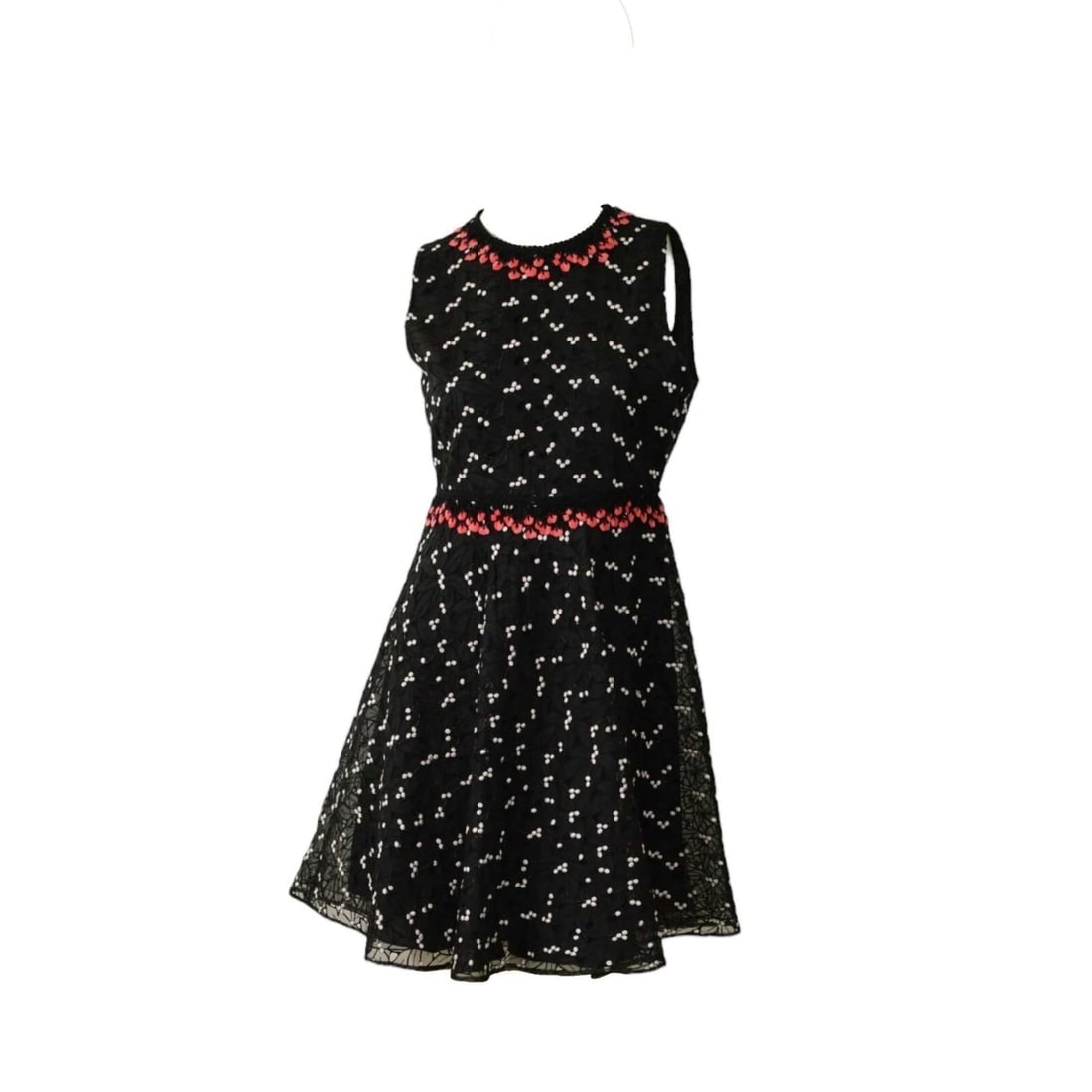 Giamba Black Floral Embroidered Lace Pink Roses Mini Length Cocktail Dress S - 3
