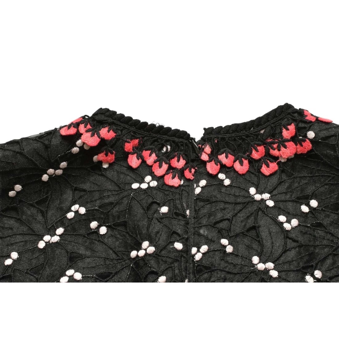 Giamba Black Floral Embroidered Lace Pink Roses Mini Length Cocktail Dress S - 6
