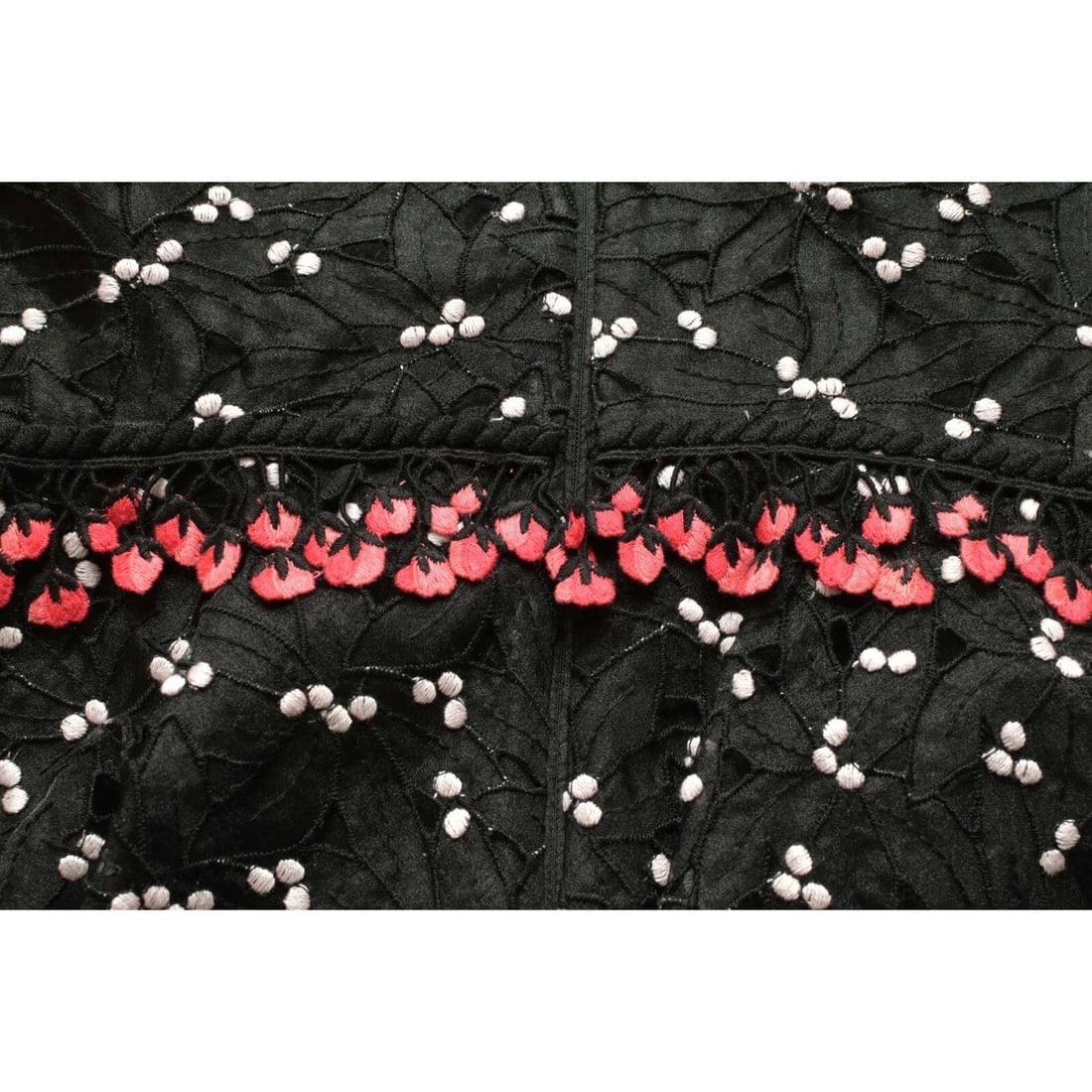 Giamba Black Floral Embroidered Lace Pink Roses Mini Length Cocktail Dress S - 7