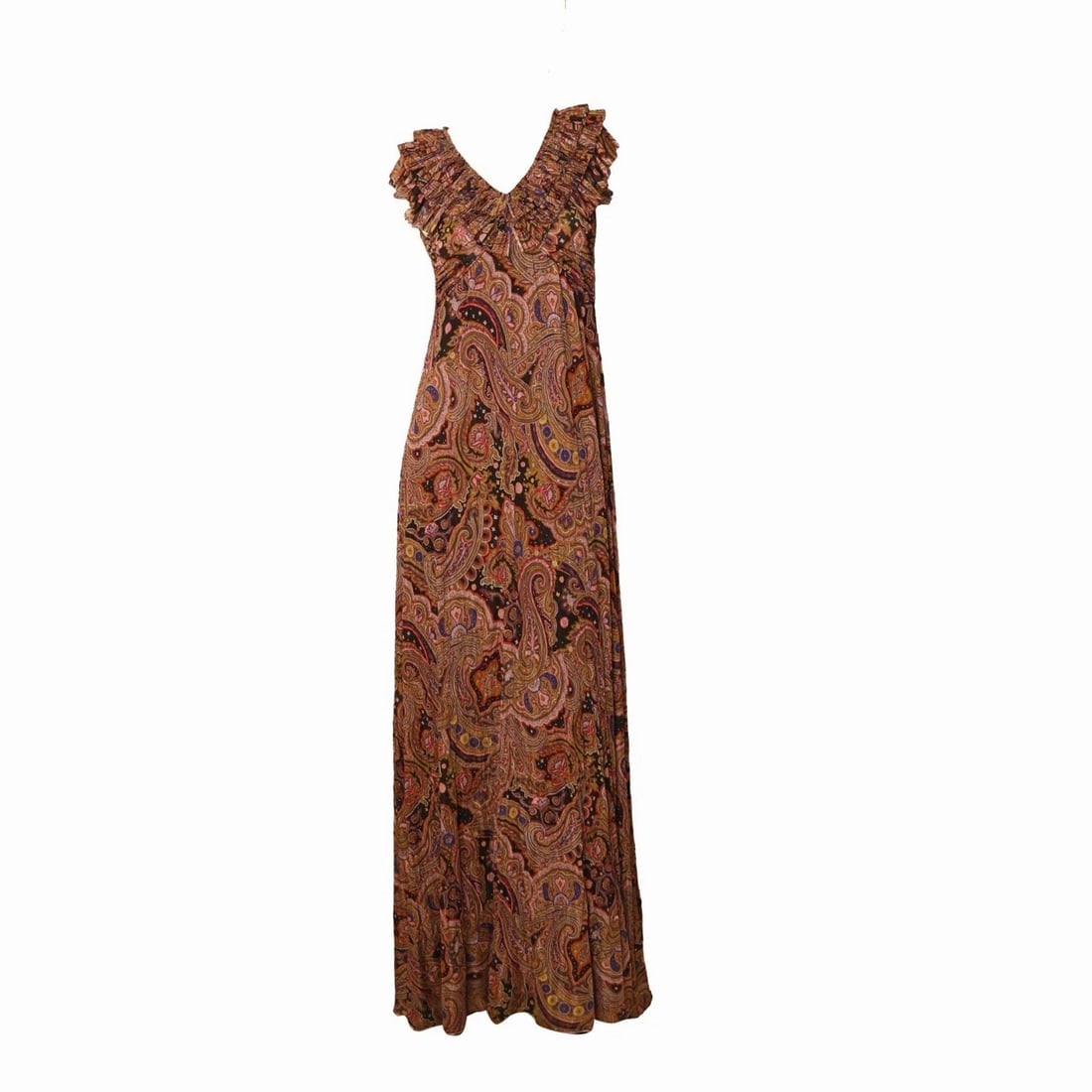 ETRO Multicolor Paisley Print Sleeveless Ruffled Neckline Maxi Long Dress 40 - 3