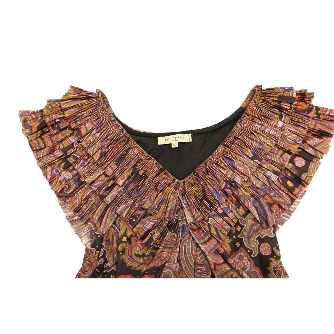 ETRO Multicolor Paisley Print Sleeveless Ruffled Neckline Maxi Long Dress 40 - 6