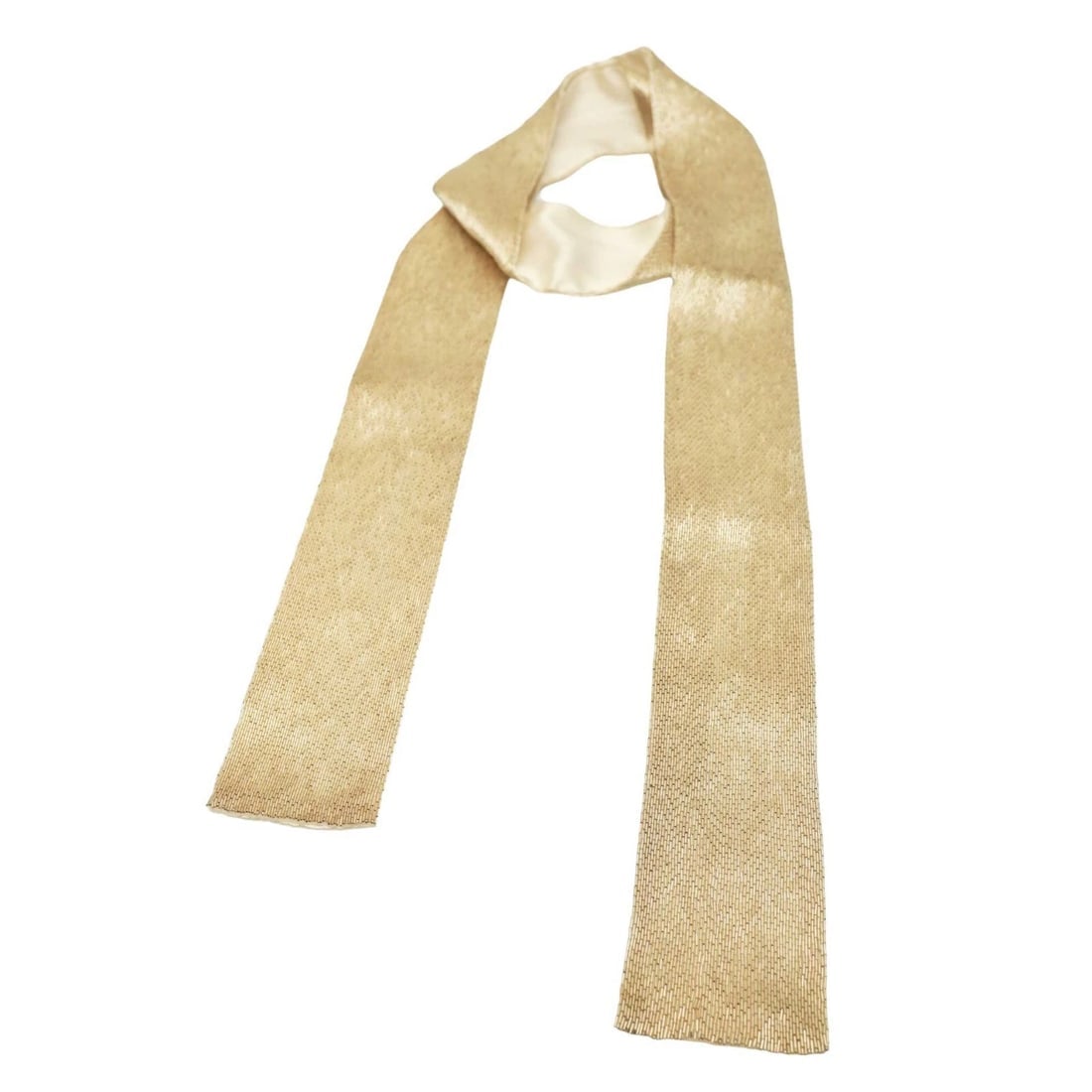 Chloe Silk Fully Sequined Shiny Beige Narrow Long Foulard Scarf Shawl - 2