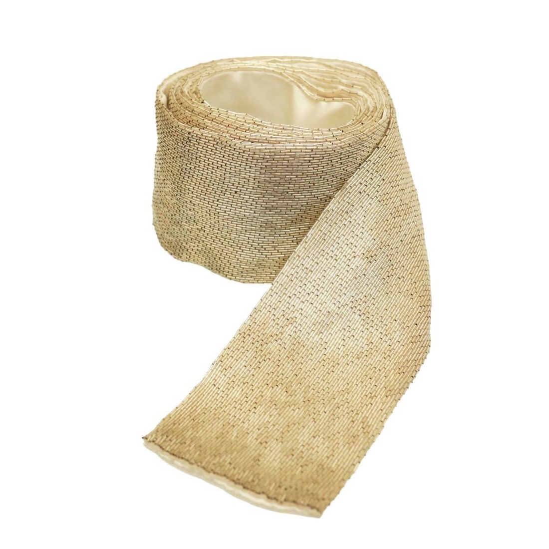 Chloe Silk Fully Sequined Shiny Beige Narrow Long Foulard Scarf Shawl - 4