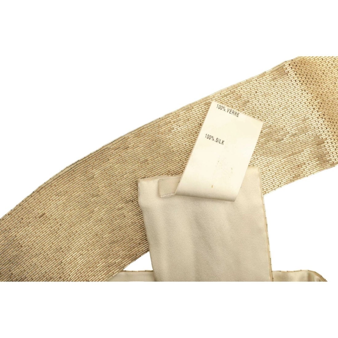 Chloe Silk Fully Sequined Shiny Beige Narrow Long Foulard Scarf Shawl - 8