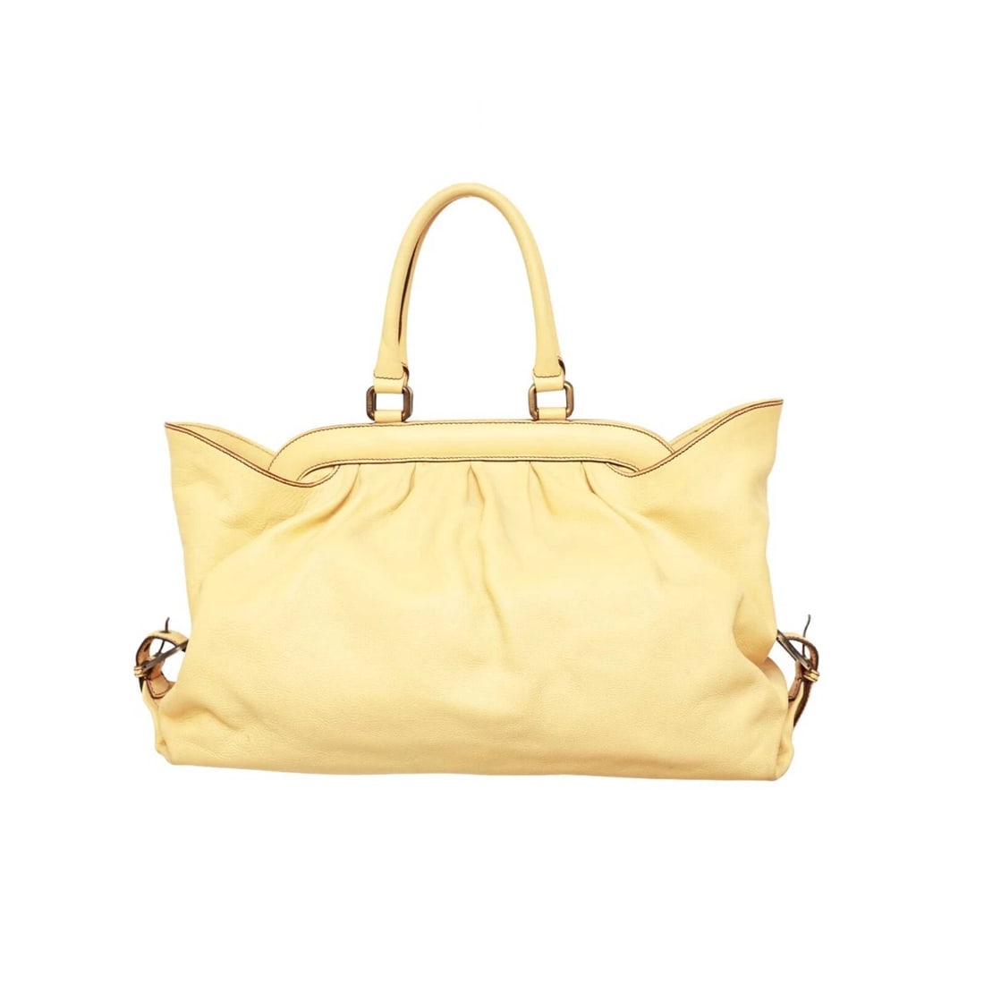 Fendi Vanilla Cream Leather Extra Large Satchel Frame Top Handbag - 2