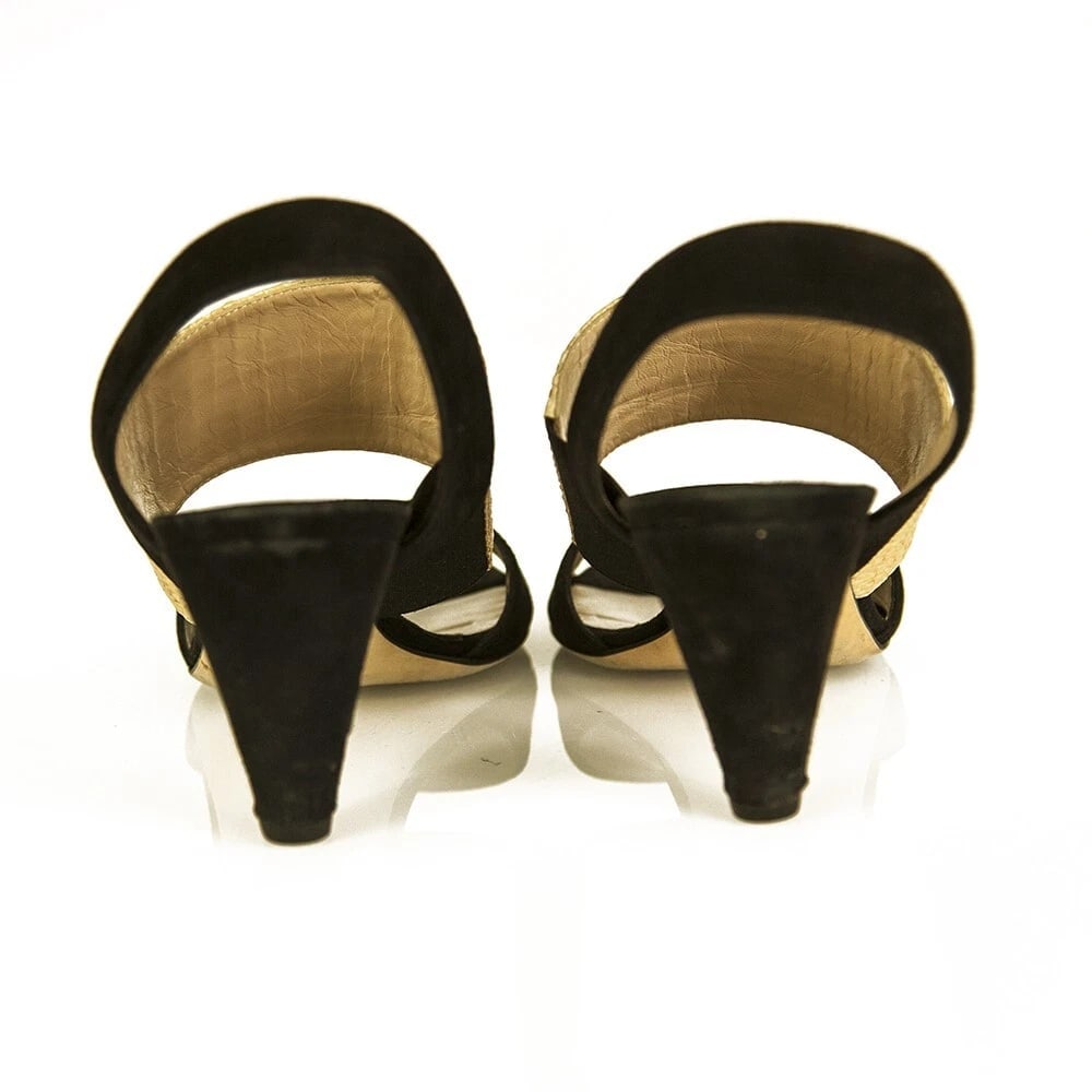 Fendi Black Suede Beige Raffia Open Toe Sandals Shoes Slingback Heels size 39 - 3