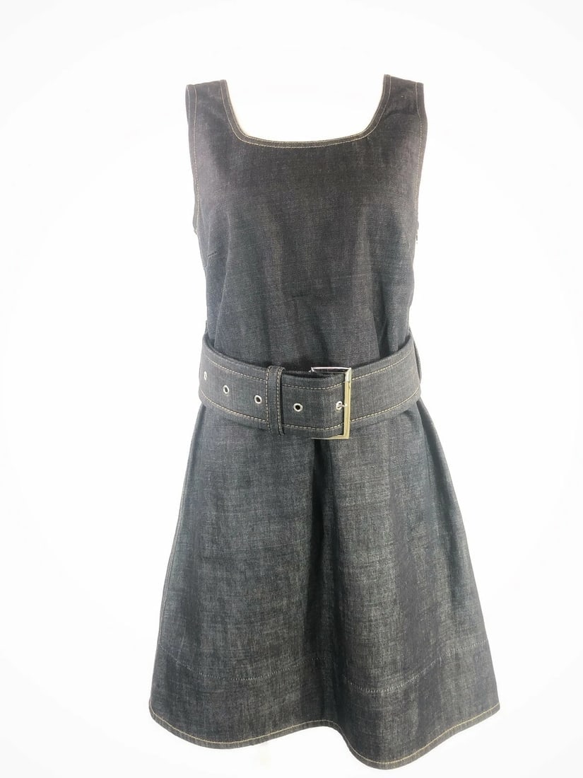 MARNI Dark Blue Denim Sleeveless Belted Mini Dress Size 40 - 2