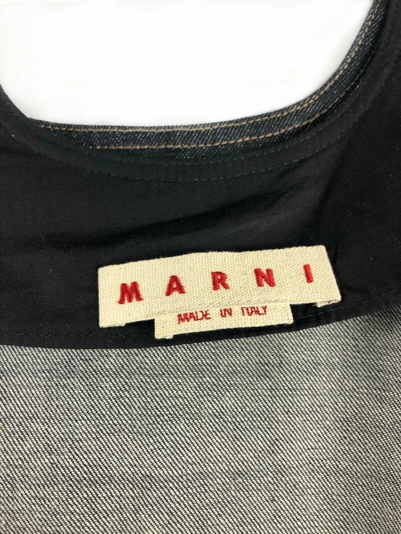 MARNI Dark Blue Denim Sleeveless Belted Mini Dress Size 40 - 6